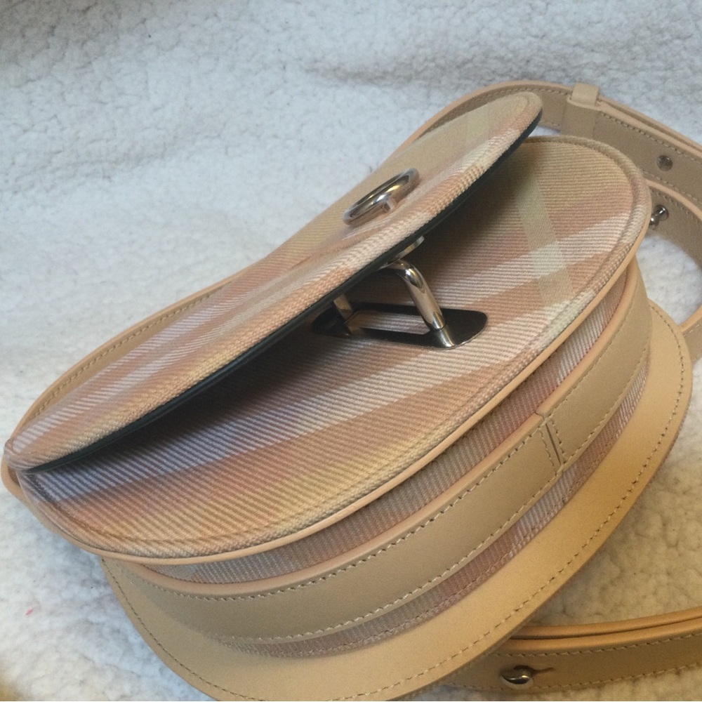 Burberry Pink Check Leather Saddle Crossbody Bag - Picture 3 of 6